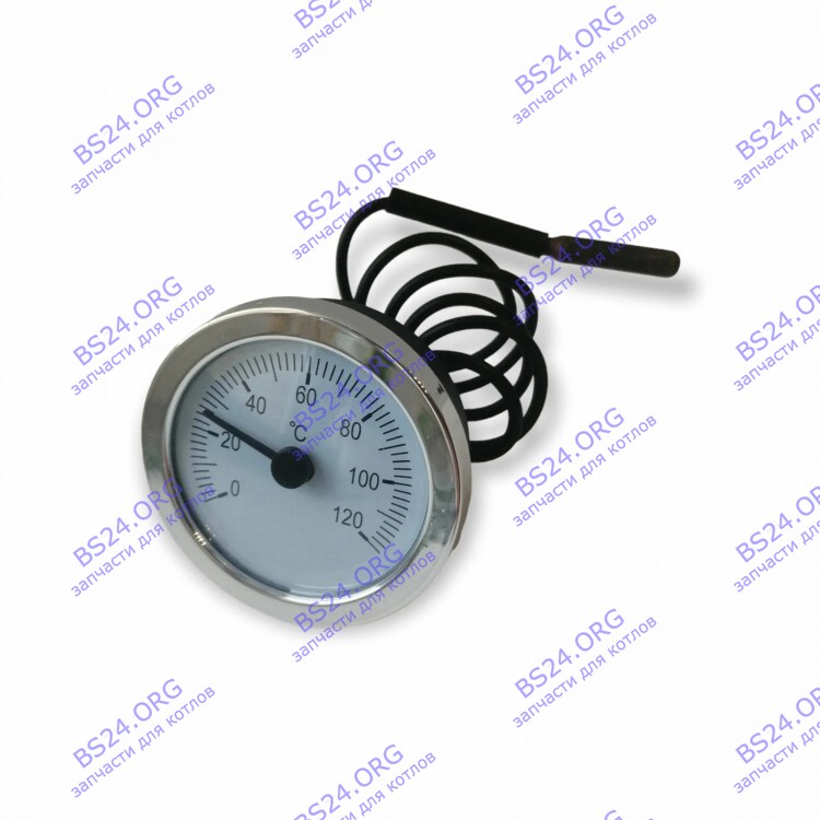 Термометр капиллярный круглый хромированное кольцо d 52 мм,  длина капилляра 550 мм, 0-120С ST002 