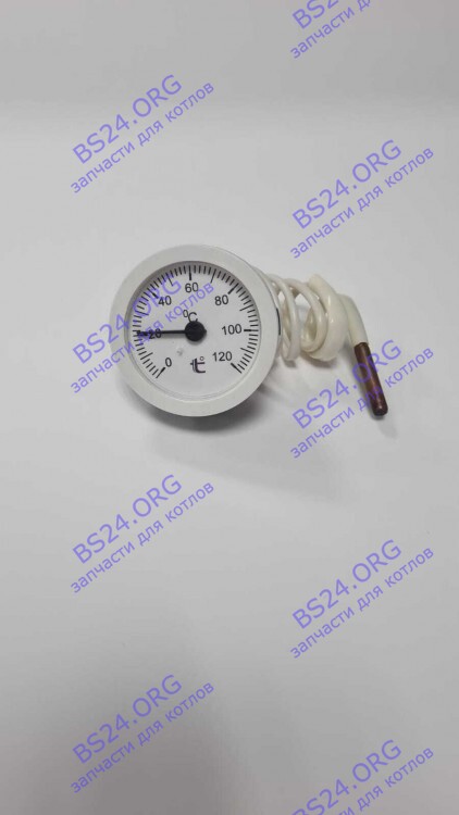 Термометр капиллярный круглый белое кольцо d 51,5 мм, длина капилляра 550 мм, 0-120С ST002-02 